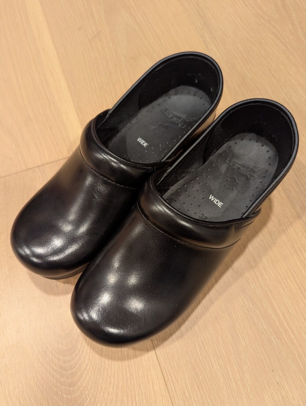 Dansko Black Leather Professional Clogs Wide